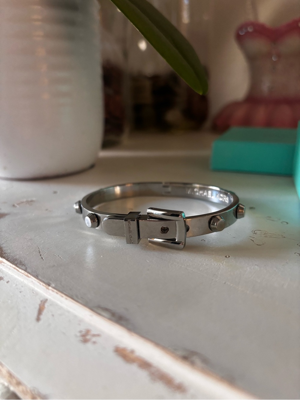 Michael Kors Silver Buckle-Style Bangle Bracelet